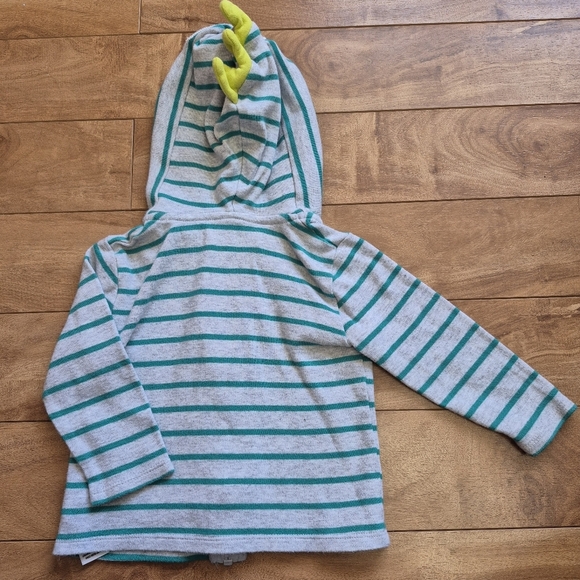 Pekkle Baby Boy’s Grey Green Striped Dinosaur Hoodie – Size 12M (Fits Small) - Picture 4 of 4